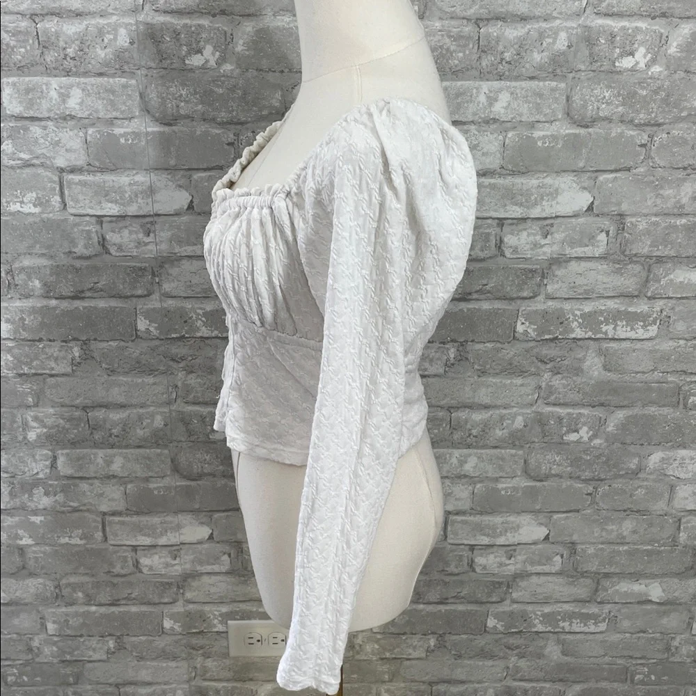 Free People White Ladybug Long Sleeve textured bustier top